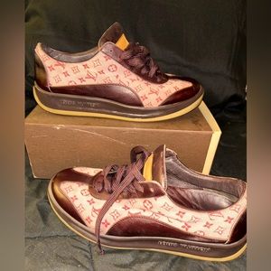 Vintage Louis Vuitton Leather, Monogram Canvas Lace Up Sneakers Size 10